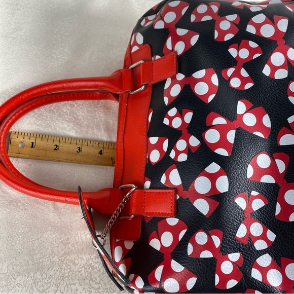 Disney Parks Hand Bag Minnie Mouse Polka Dot Bow Black Red Purse - Picture 6 of 12